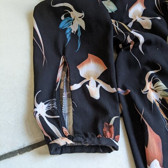 H&M Floral Lilly Flowers Dress Black 4 Slit Back Long Sleeves A line - Picture 4 of 6